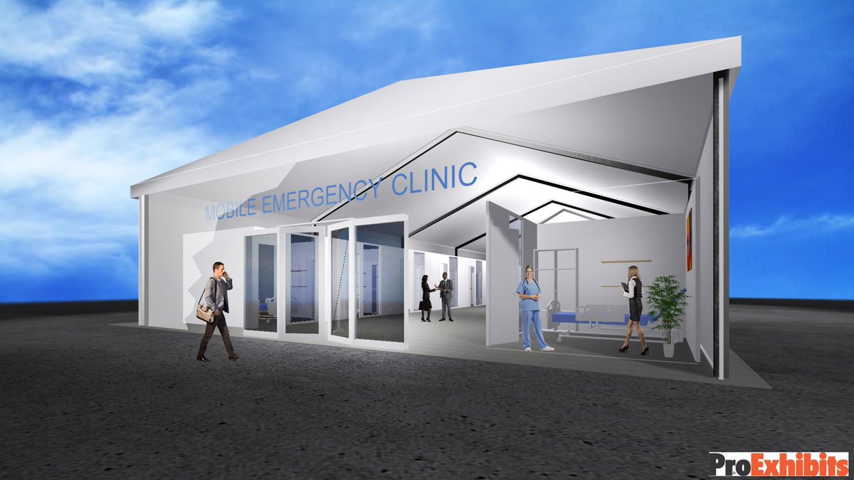 ProExhibits's tweet photo. An #emergencyclinic can be built anywhere, taking pressure off overfull hospitals and keeping patients & #healthcareproviders safe. SEE #COVID19 SOLUTIONS ➡️ https://t.co/xzIkQMmZQg #emergencystructures #doctors #nurses #temporarystructures #popupclinic #coronavirus https://t.co/J7xwoXSW3y