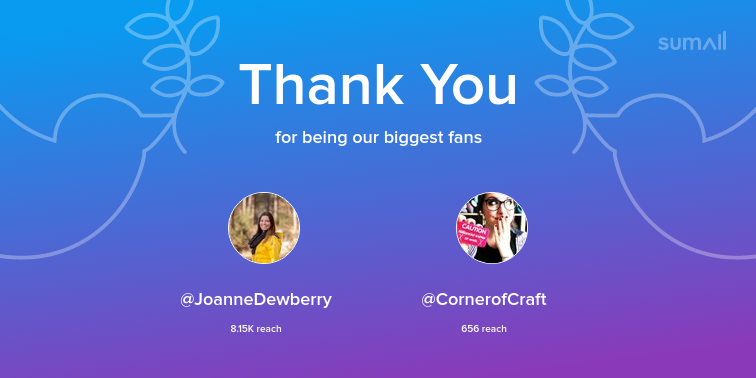 MakeandFable's tweet image. Our biggest fans this week: JoanneDewberry, CornerofCraft. Thank you! via sumall.com/thankyou?utm_s…