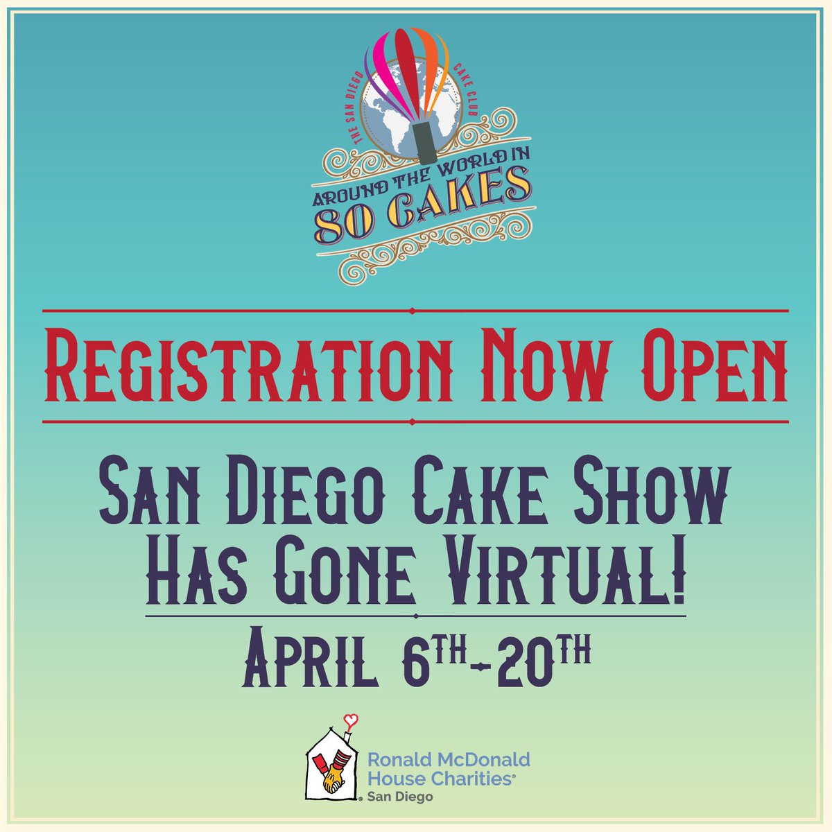 SAN DIEGO CAKE SHOW HAS GONE VIRTUAL 🎂🧁🍪⁠ Register Now - bit.ly/sandiegocakesh… Transform a family activity into an opportunity to give back to San Diego's Ronald McDonald House. 100% of funds raised will go supporting the families at RMHCSD #keepingfamiliesclose #cake