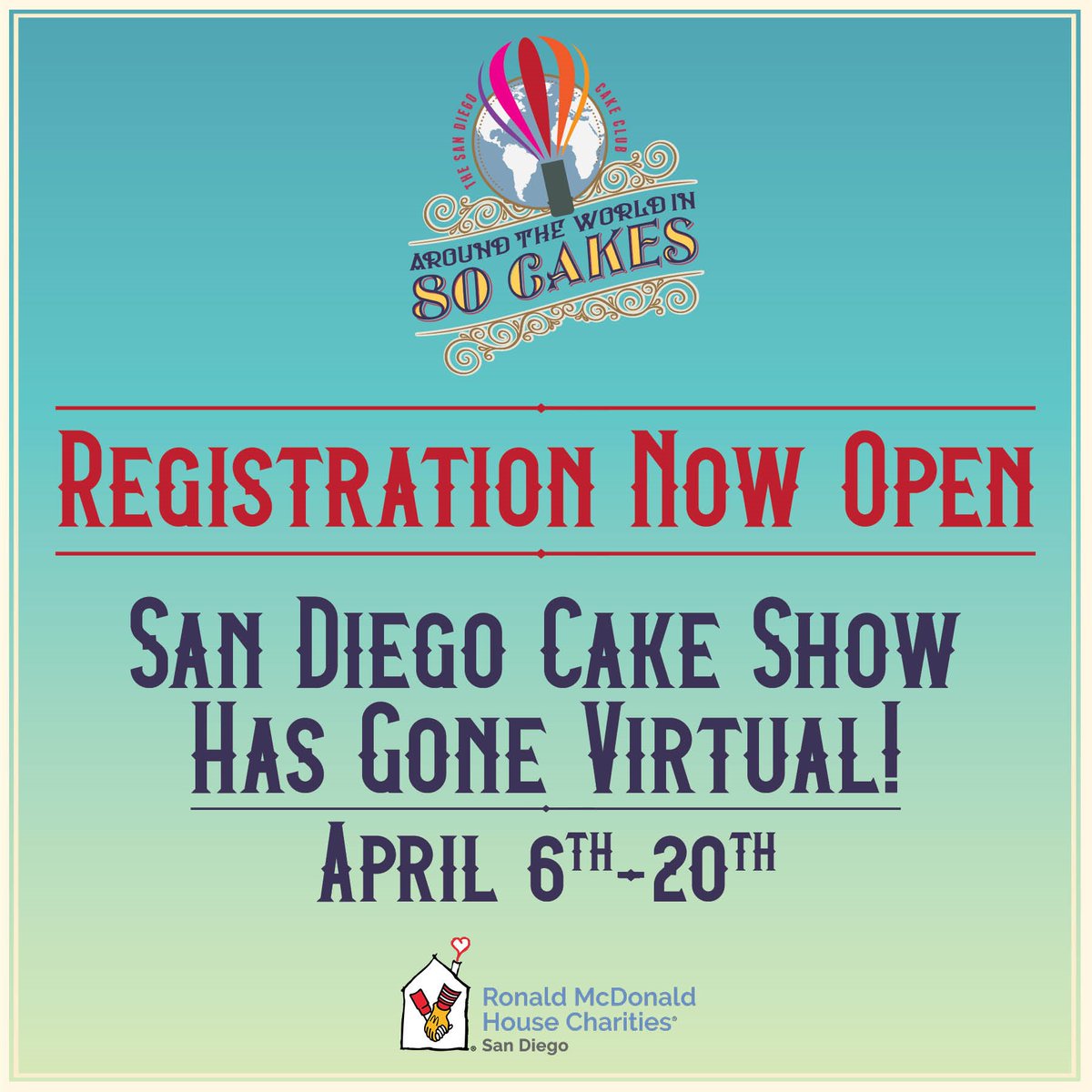 SAN DIEGO CAKE SHOW HAS GONE VIRTUAL 🎂🧁🍪⁠
Register Now - bit.ly/sandiegocakesh…
Transform a family activity into an opportunity to give back to San Diego's Ronald McDonald House. 100% of funds raised will go supporting the families at RMHCSD
#keepingfamiliesclose #cake