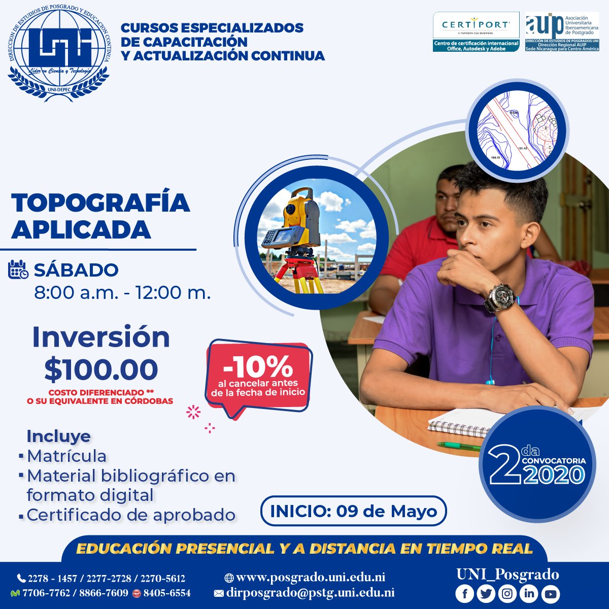 Uni_Posgrado's tweet image. 💻📍Consulta ya!!
#Curso en #Topografía #Aplicada.

📍 Para mayor información:
📞 2278 -1457 / 2277 - 2728 / 2270 - 5612
📱 7706 - 7762 / 8866 - 7609 / 8405 - 6554
✉ dirposgrado@pstg.uni.edu.ni