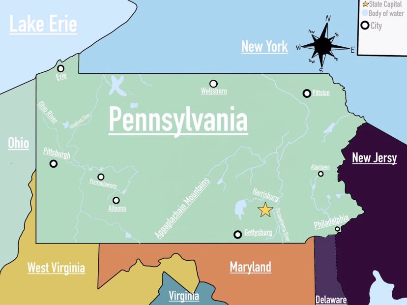 PSDMrsLandis's tweet photo. Check out the creativity shown by 4th graders @PSDGrasse! Students created maps of PA to show our major cities, rivers, and other physical features. Chalk art, hand drawn, digital creations, and more! #PennridgeProud #DistanceLearningWin https://t.co/mu5RlHIZpM