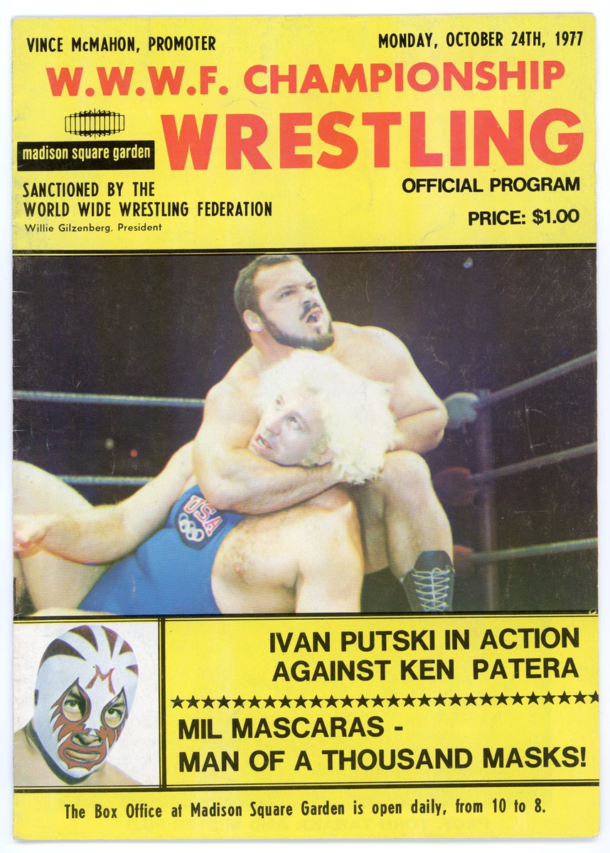 October 24, 1977 at Madison Square Garden. WWWF Champion Superstar Billy Graham battled Dusty Rhodes in a Texas Death Match for tonight’s main event, but neither of those gentlemen grace the cover of this evening’s program.