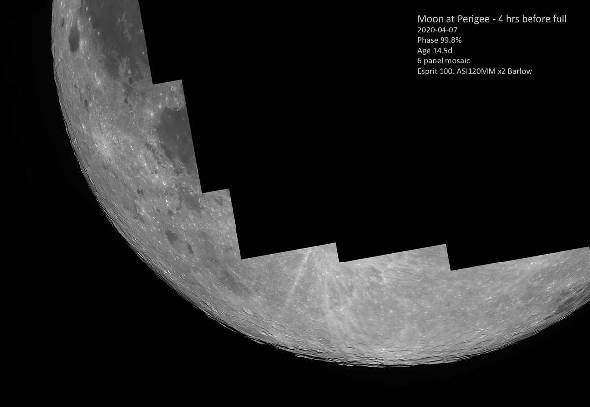 KevinAstrokev's tweet photo. Another shot of yesterday's #PerigeeMoon. This time a mosaic of the Southern terminator, 4 hours before full #Moon.
#ThePhotoHour
#Astrophotography https://t.co/OkxJ8uNHCJ