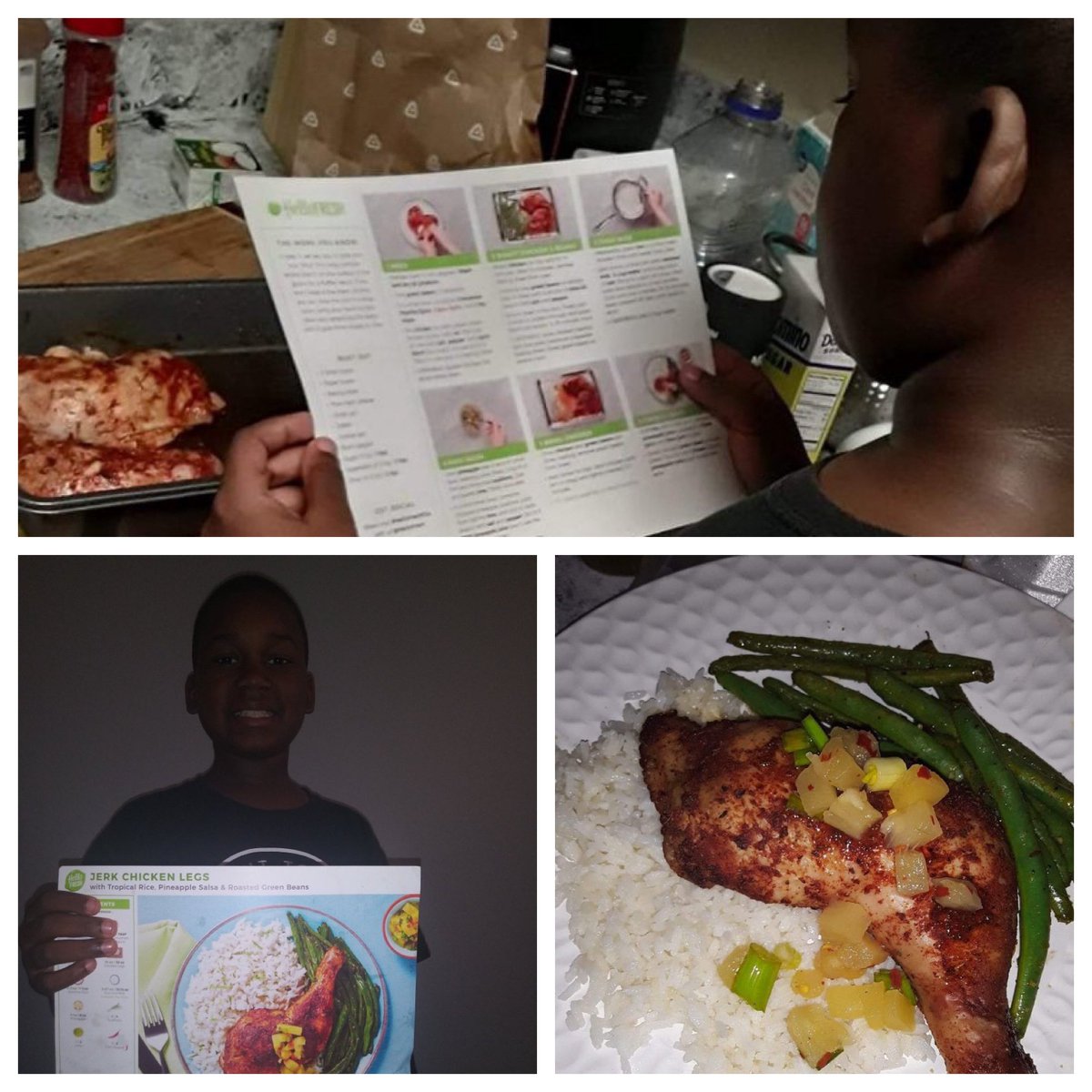 YvonneMThornton's tweet photo. Super Proud of 4th grader Aron Handsome @RPM_ISSD He prepared Jerk Chicken Legs, Tropical (coconut) Rice, Pineapple Salsa, and Roasted Green Beans for dinner🧑🏾🍳 #ProceduralText #Measurment #AtHomeLearning @LancasterISD @TigerSdntMedia @sherese_nix @HoustonAreva https://t.co/Ll8EQcs2Qr