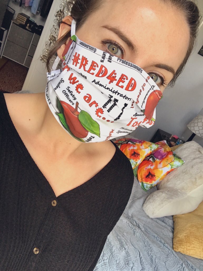 Love my personalized teacher protective mask. Thank you to Crangela’s Creations on <a href="/Etsy/">Etsy</a> #Red4Ed #SmallBiz #StaySafeStayHome