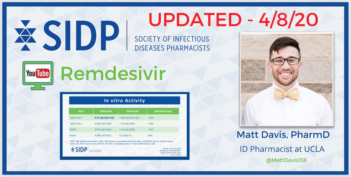 SIDPharm's tweet photo. We just launched a video update regarding #Remdesivir for #COVID19 on our YouTube channel! 

Please check out the video and join us in Thanking @MattDavis138 for sharing his insight! 

https://t.co/OvgN7wAHpi https://t.co/TcYgA1nwqb