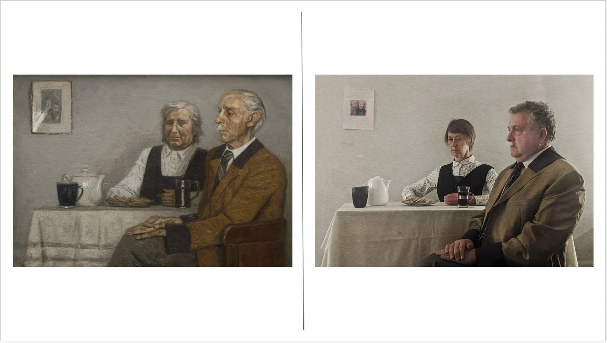 Day 20Portrait of Parents, Heliy Mikhailovich Korzhev, 1985.Portrait of Parents, Molly O'Cathain, 2020.