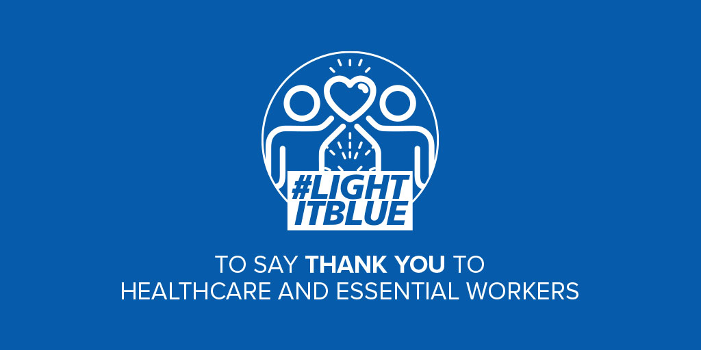 lightitblue's tweet photo. Show your appreciation for healthcare and essential workers by joining the #LightItBlue initiative this Thursday, April 9th. https://t.co/7xP3Fybk6b