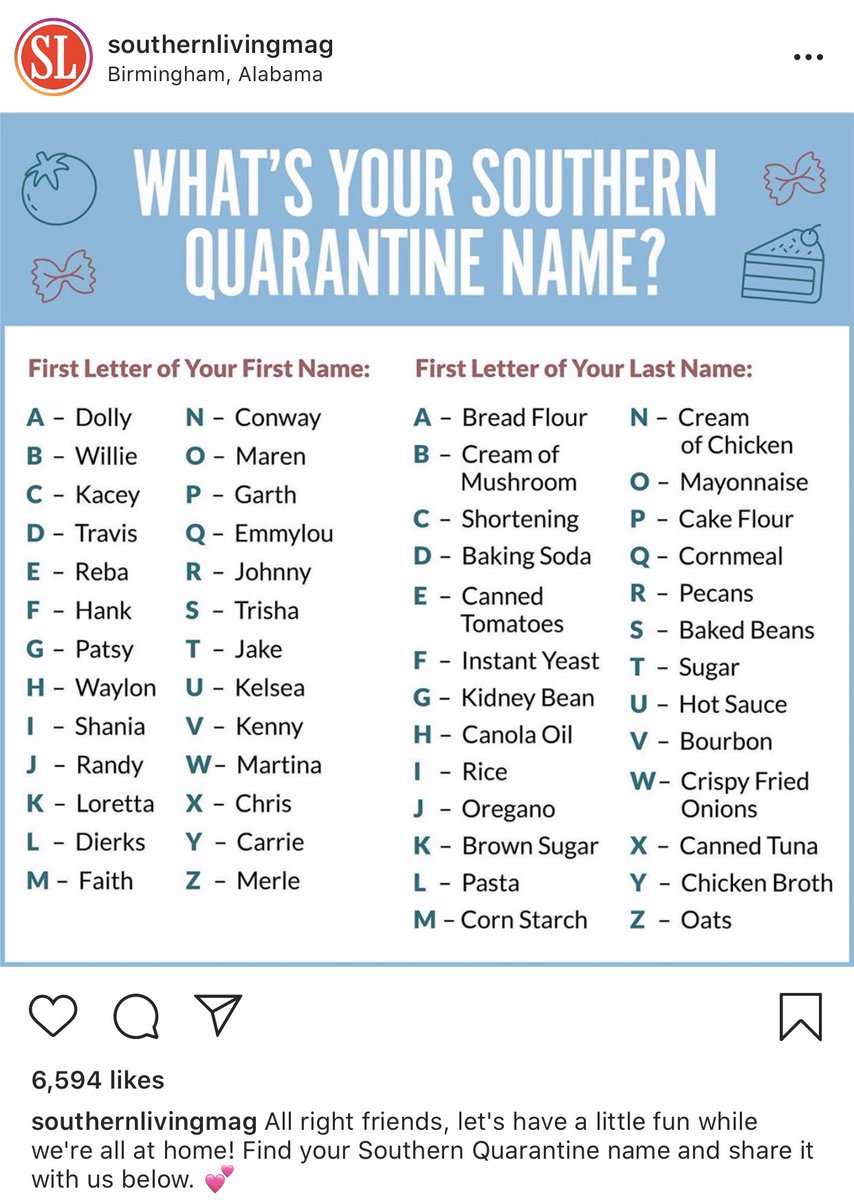 Kirkland S On Twitter We Just Found Out Our Southern Quarantine Name Is Loretta Baking Soda And We Just Can T Thanks For The Giggles Southern Living Https T Co 2ddv8pa0t6
