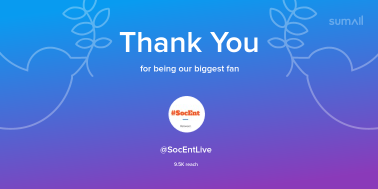 Our biggest fans this week: SocEntLive. Thank you! via sumall.com/thankyou?utm_s…