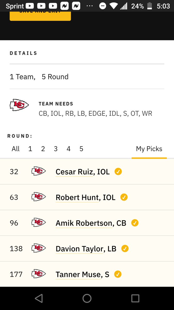 RTMac2's tweet photo. @RyanTracyNFL Here is my mock draft. I wanted to be very different then a typical mock (I.E a CB or LB in the first).  What do you think? https://t.co/93IjVq0ge7