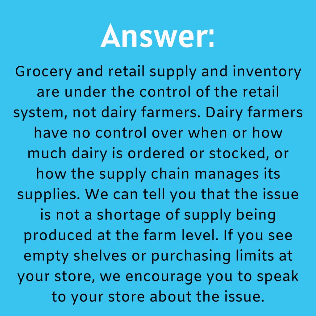 Q: Why is milk being disposed at the farm level when there are empty dairy shelves and/or quantity limits at the grocery store? (2/6)