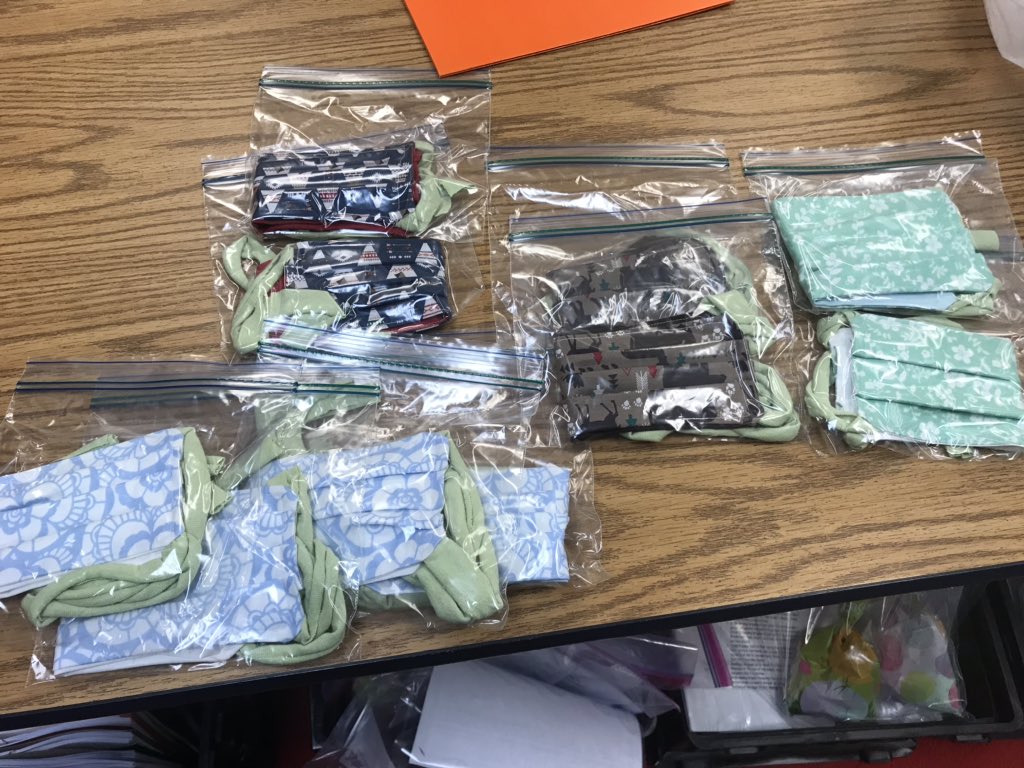 SWEJackets's tweet photo. Shoutout to Ms. Franks for the masks for our office staff, child nutrition, and bus drivers! 🧡💙@MrsFranksMusic @LCSJackets https://t.co/rV0biJS0Li