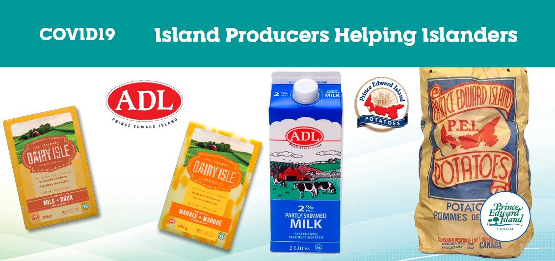 1/2 Local dairy products and potatoes - partnership between ADL the <a href="/PEIPotatoes/">PEI Potatoes</a> and the government of PEI - free care packages. 

Sat, April 11
🔸10 - 3 while supplies last
🔸S'side: Credit Union Place parking lot
🔸Ch'town: Govt parking lot (Terry Fox Drive)
<a href="/BloyceThompson/">Bloyce Thompson</a>