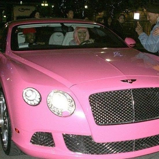 “Now you all the way back up in the Bentley dawg”In 2011, Nicki bought a pink Bentley Continental GT with window tints and was spotted driving it to the 2011 Grammy Awards. Nicki also rapped about her Bentley on her 2018 song “Chun-Li”:“Bentley tints on, Fendi prints on”