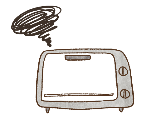 げげた オーブントースターから煙出てビックリした 溶けたチーズがヒーターの部分で焦げていたせい 今日から夫がテレワークなんでこんなものを描いてる時間ができた