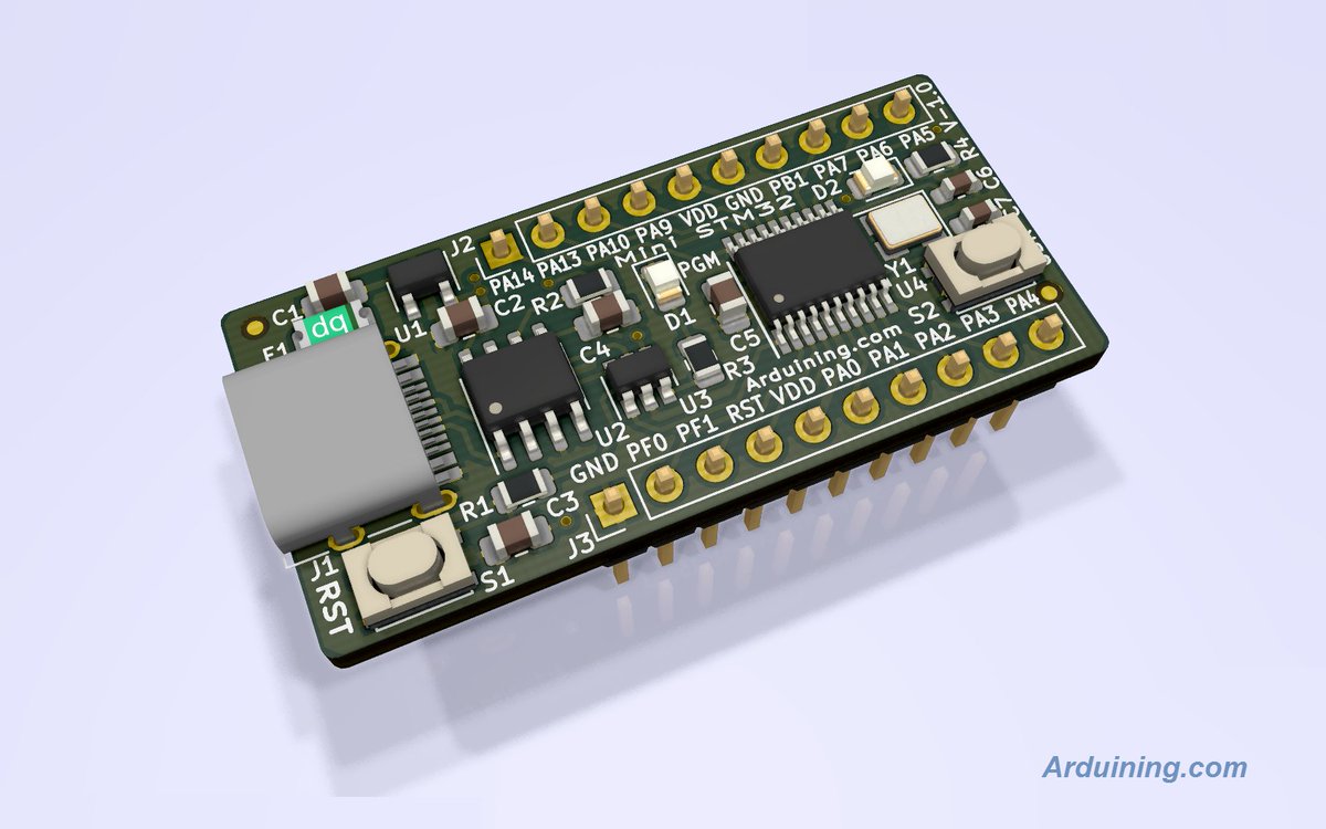 Arduining's tweet image. @make @ST_World @ARMCommunity @ARMEmbedded @Arduino
MiniSTM32, mini #ARM Development Board. User LED and USER Button added, and additional reduction of the board, PCB ordered... 40x19mm #STM32F030F4P6