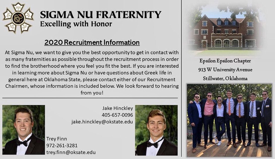 If you are an incoming freshman and are planning on rushing be sure to register! You can fill out a recruitment form on our website by going to osusigmanu.com and selecting “Recruitment” on the left side of the page.