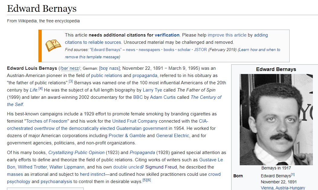 If Ivy Lee was the grandfather of propaganda, Edward Bernays was the father.Nephew of the great psychologist Sigmund Freud, he sought to utilize his uncle's work in the real worldIn 1928 when he published his landmark work"Propaganda"The word held no negative connotation.