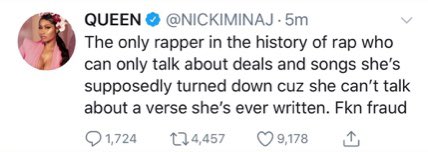 Cardi is known to use ghostwriters & Minaj has mentioned it on several occasions. On Future’s track “Transformer,” Nicki compares an unnamed rival to Milli Vanilli, a duo that was exposed for lipsyncing a live performance. Nicki also tweeted that Cardi had never written a verse: