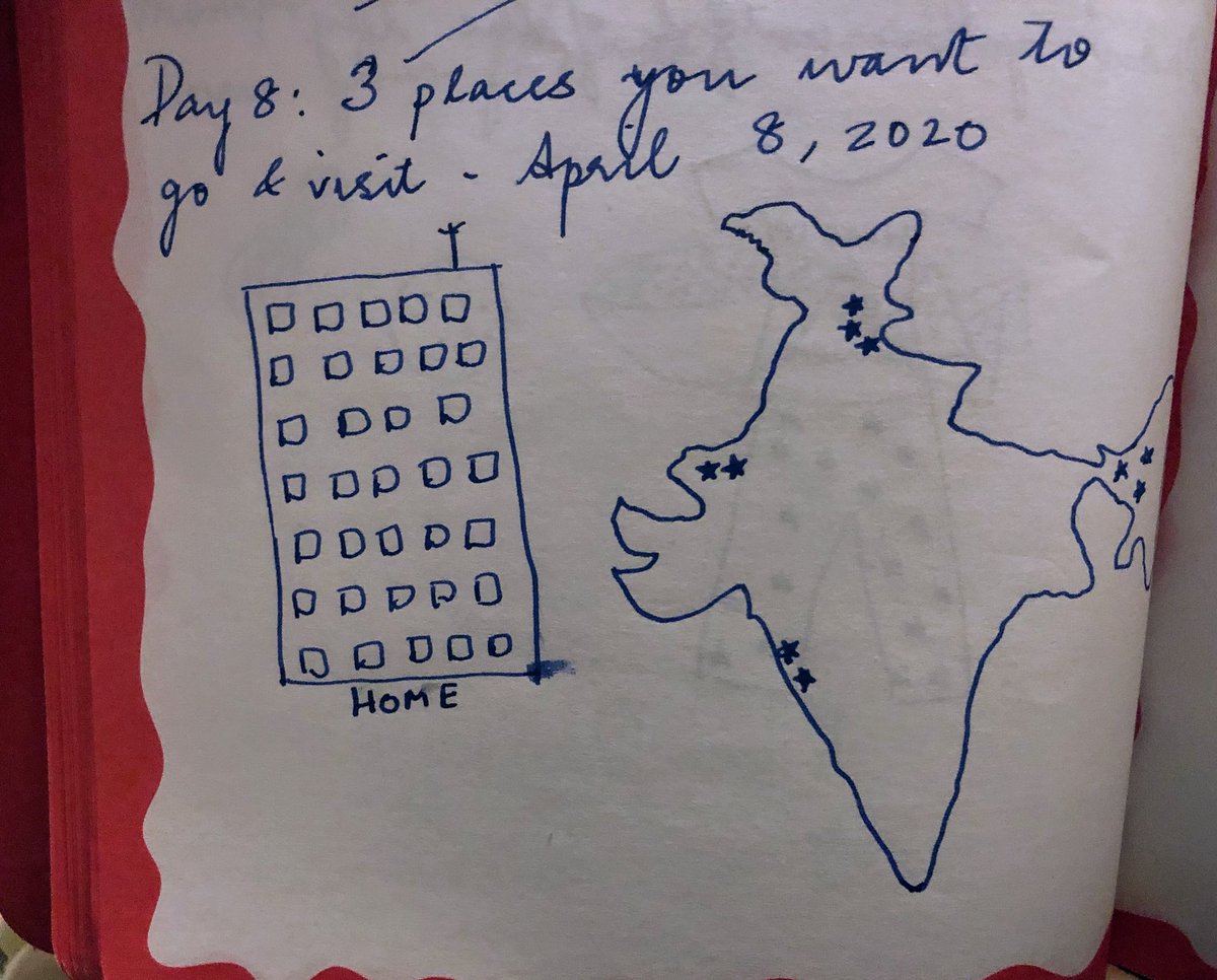 Day 8: 3 places I want to visit I genuinely just want to go home to India now. (Hence the building ). Once I am home I just want to visit places within India (marked with a star)