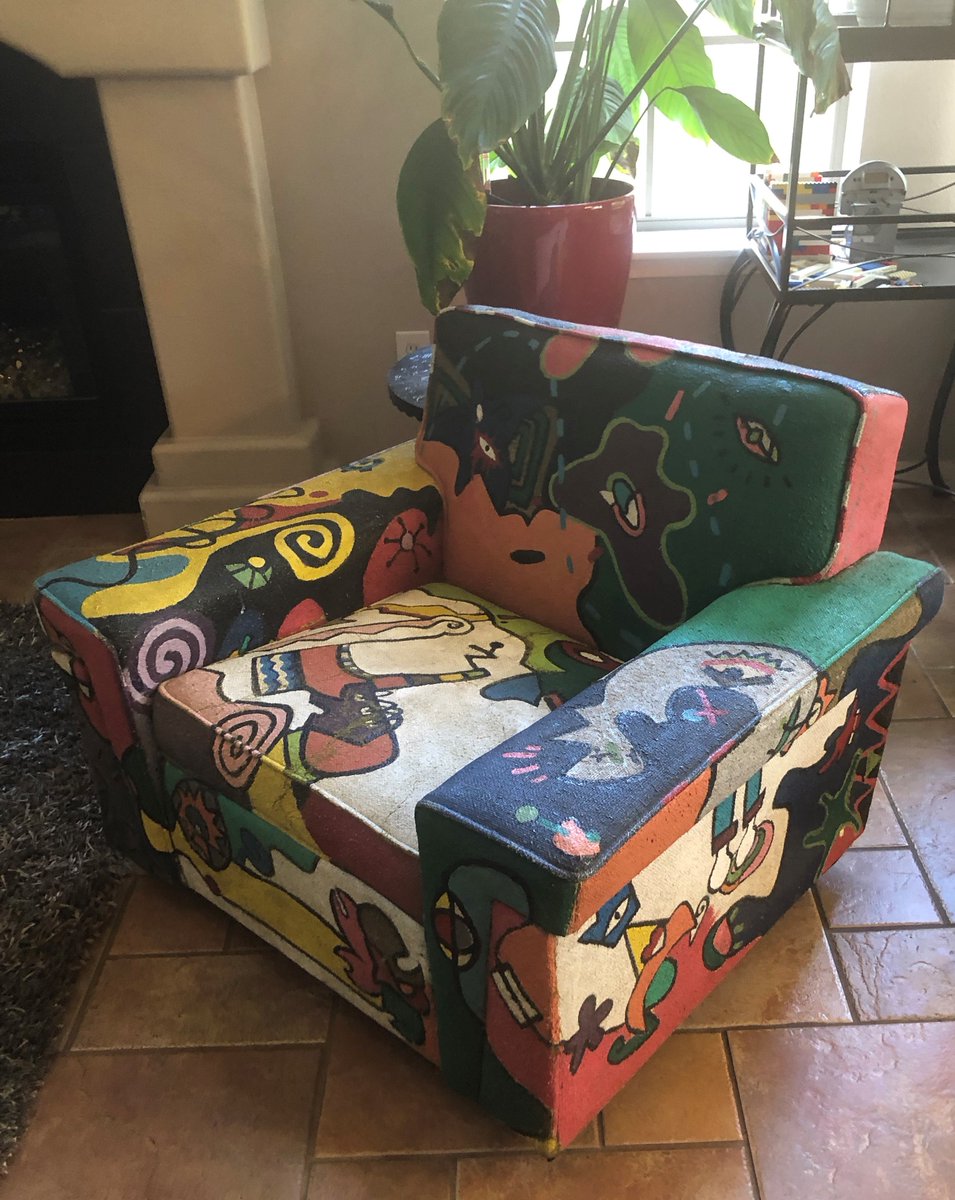 We can buy less and  #repurpose used items, like this  #artchair that got a new life, or the train table turned  @LEGO_Group table when the kids grew out of toy trains. Or the toddler table turned end table as the kids repurpose their bottle cap collection.9/