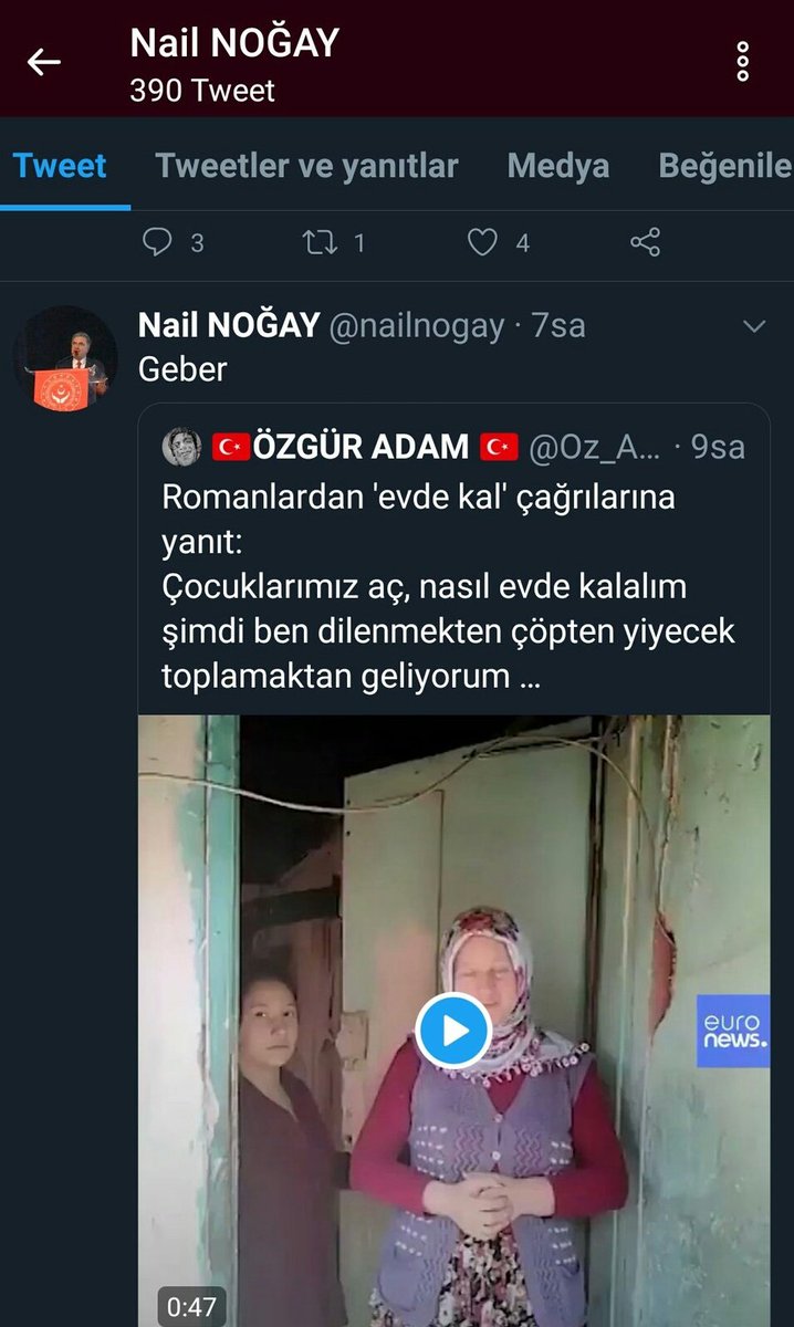 İstanbul Aile ve Sosyal Politijalar İl Müdür yardımcısı Nail Nogay, evde kal çağrısına 'çocuklarımız aç, dilenmekten ve çöpten yiyecek toplamaktan geliyorum...' diyen Roman vatandaşa 'Geber' diyeli birkaç saat oldu.