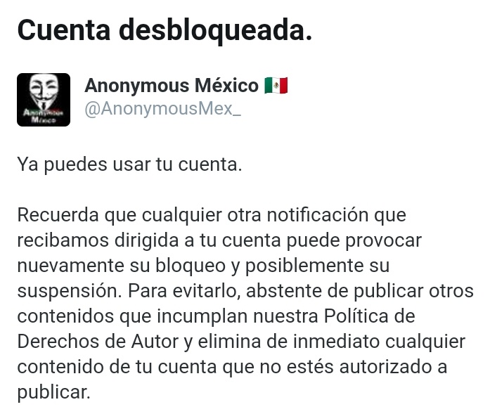 Increíble, ni con el gobierno de <a href="/FelipeCalderon/">Felipe Calderón 🇲🇽🇺🇦</a> o @epn nos bloquearon la cuenta y ahora con el de #AMLO sí, vaya libertad de expresión.