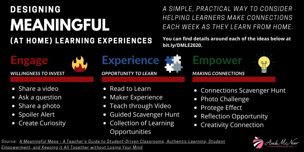 mcnairan3's tweet photo. This is not the time to raise expectations. Instead, we need to simplify learning &amp; encourage authentic connections. I finally got some of my thoughts onto a graphic and into a website. I hope it makes sense and helps in some small way. https://t.co/KlF1bv5Dok #remotelearning https://t.co/A0K5QhbeV2