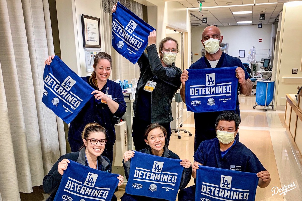 The Dodgers and <a href="/DodgersFdn/">Dodgers Foundation</a> kicked off the #DodgersRelief efforts at <a href="/UCLAHealth/">UCLA Health</a> where <a href="/calpizzakitchen/">calpizzakitchen</a> delivered 100 pizzas and <a href="/VisionToLearn/">Vision To Learn</a> provided Dodger goodies to healthcare staff.