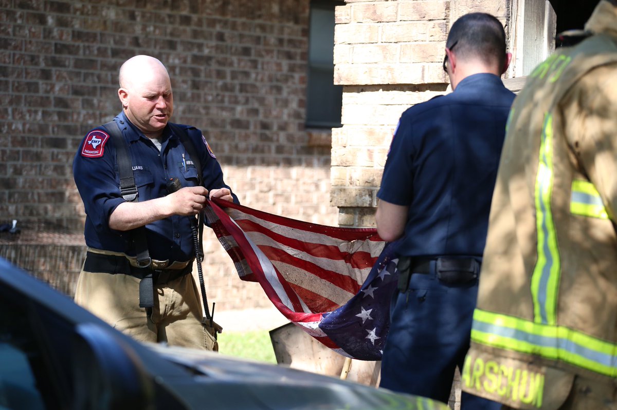 NRHfire's tweet image. Ensuring Old Glory received the proper treatment as we cleaned up from the structure fire this afternoon.