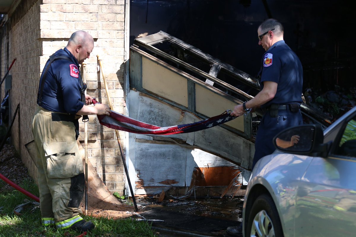 NRHfire's tweet image. Ensuring Old Glory received the proper treatment as we cleaned up from the structure fire this afternoon.