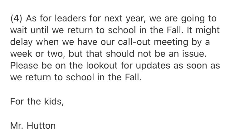 ⚠️UPDATES ON FUNDRAISING AND LEADERSHIP NEXT YEAR⚠️ We will be announcing our total on Instagram on May 1st!! Stay safe. We miss you! Keep up the great work on fundraising! It’s for the kids! #FTK