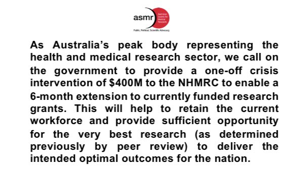 TheASMR1's tweet photo. What are we doing to advocate for Australia’s medical researchers during this worldwide pandemic, given the huge disruption to research and the funding schemes that make it possible?
 
One of our major focuses is calling on government support for the @nhmrc https://t.co/SEKSLaNtl2
