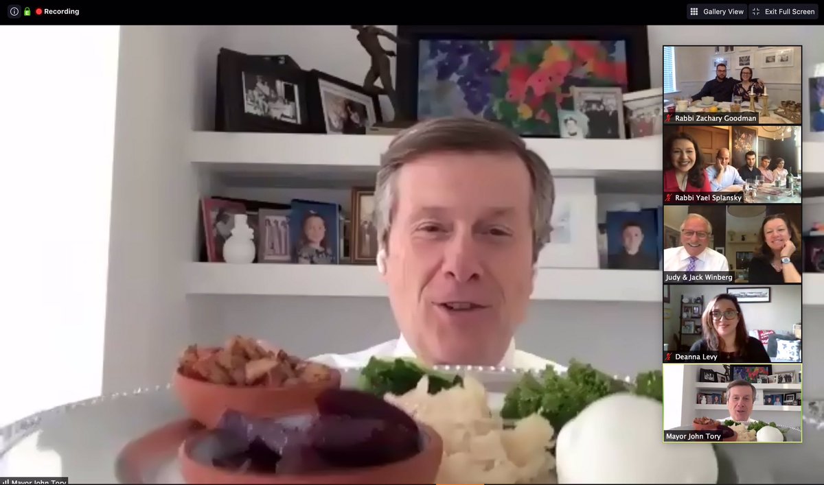 JohnTory's tweet photo. Delighted to join virtual #Passover Seders for both Beth Sholom and @HolyBlossom Temple tonight. Thank you to those many families for staying home on this most sacred occasion to help us win our war against #COVID19. https://t.co/AclvfVdaNI