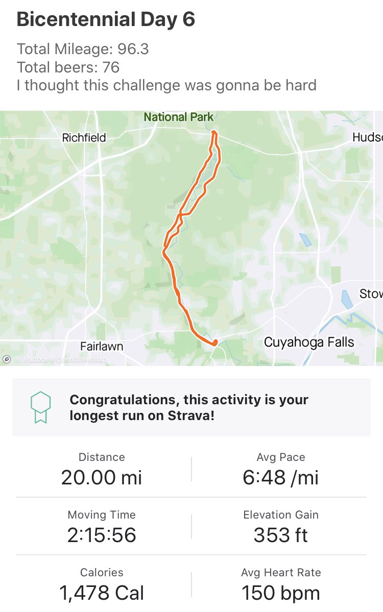 jerryfitz96's tweet photo. Senior track season may have been cancelled, but I think I still managed to accomplish my greatest running achievement: The Bicentennial. 100 miles. 100 beers. 1 week. AKA the ideal week for a washed up collegiate runner. https://t.co/lXemJRYsrU