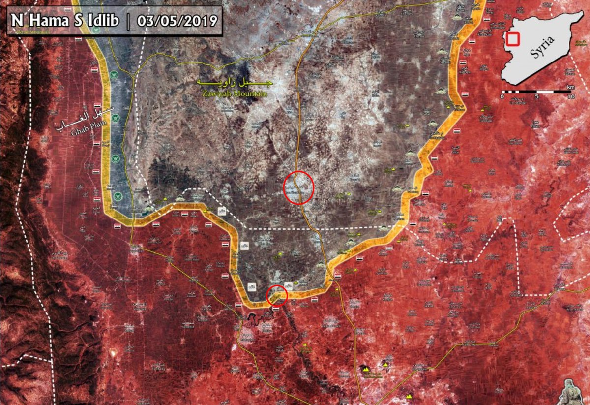 At the time of the alleged Sarin attacks, the SAA had retaken most of the lost territory. After that, this line remained almost unchanged for two years, probably because of other priorities. The strategic benefit of a sarin attack on a field is therefore highly questionable.