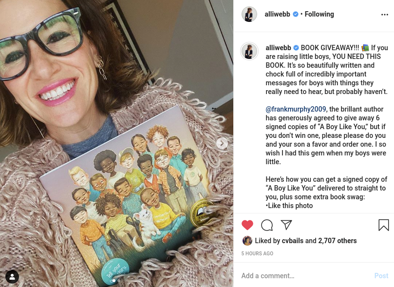 frankmurphy2009's tweet photo. When #AlliWebb gives your picture book a shoutout on @instagram - feeling fortunate! #gratitude 
#ABoyLikeYou @SleepingBearBks #kidlit #kidlitart @theDrybar @squeezemassage 
https://t.co/9VSRFOCMbg https://t.co/WDytw8vA1V