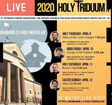 St. John Paul II Academy (@sjpiiacademy) on Twitter photo Hello Royals,
We entered Holy Week last Sunday. Here are some options to attend Mass starting with Holy Thursday. Though miles apart, let us be together in spirit through our faith. #sjp2goroyals #sjp2quarantine #catholicschool <a href="/CISVA2/">Catholic Independent Schools Vancouver Archdiocese</a> <a href="/archvancouver/">Archdiocese of Vancouver</a> Hello Royals,
We entered Holy Week last Sunday. Here are some options to attend Mass starting with Holy Thursday. Though miles apart, let us be together in spirit through our faith. #sjp2goroyals #sjp2quarantine #catholicschool <a href="/CISVA2/">Catholic Independent Schools Vancouver Archdiocese</a> <a href="/archvancouver/">Archdiocese of Vancouver</a>