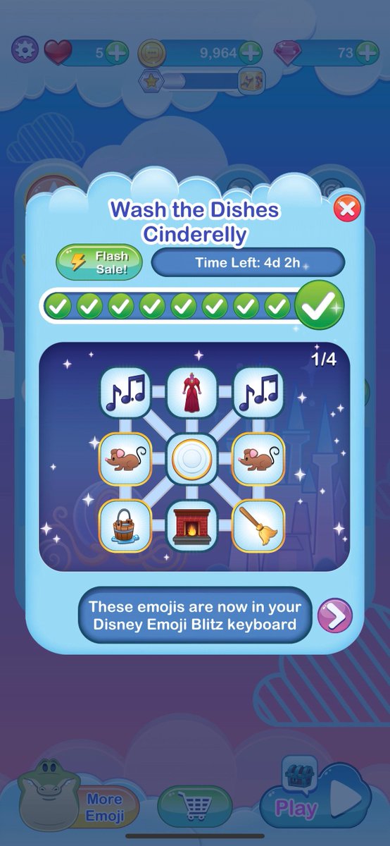 IceWolf_17's tweet photo. 🌈✨YAY! ✨🌈

I finished Wash the Dishes Cinderelly, the first Item Card on #DisneyEmojiBlitz! 🧼🍴🍽🥣 🧹 

@disneyemoji 💕💎 👠 🐭 
#Cinderella #Cinderella70th 
#EmbraceTheBlitz #Disney https://t.co/zbzr8NYi77