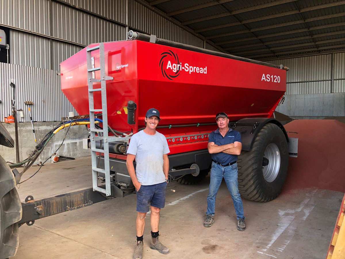 waringaag's tweet photo. Lincoln Lee Steere of Toodyay, WA with McIntosh & Son rep Dave Thorne putting the new AgriSpread AS120 to work #newcustomers #dealers #spread2020 #accuracy #durability #simplicity https://t.co/yTc8vlzoNN
