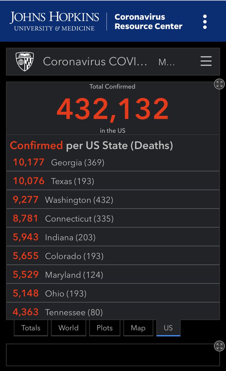 4/8/20 https://coronavirus.jhu.edu/map.html 