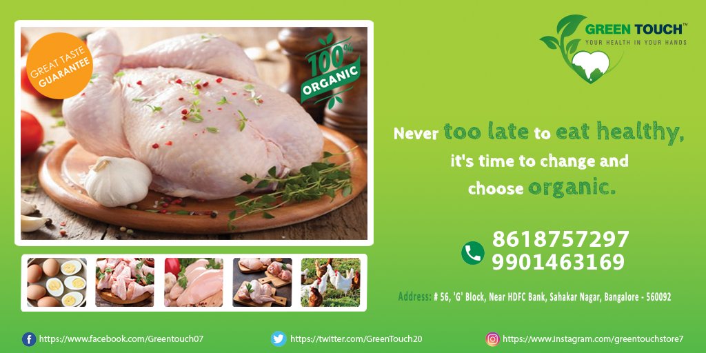 GreenTouch20's tweet photo. We care for safety, health, and wellbeing of our employees & communities we serve.
We are at our new store “GREEN TOUCH” in Sahakarnagar & have started to sell organic chicken. Call us before visiting the store.
#Bangalore #organic #greentouch #eathealthy #ketodiet #chicken https://t.co/rJutYR4ifQ