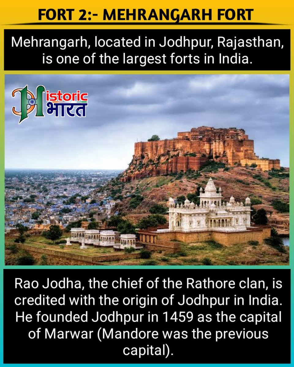 HistoricBharat_'s tweet photo. Follow @BharatHistoric for more updates
#fort2 #fortsofindia #forts #100forts #mehrangarh #mehrangarhfort #mehrangarhfortjodhpur #jodhpur #marwar #raojodha #rajasthan #rajasthani #rajasthantourism #bharat #hindustan #hinduism #culture #tradition #history #historicbharat https://t.co/YBYWad8NHS