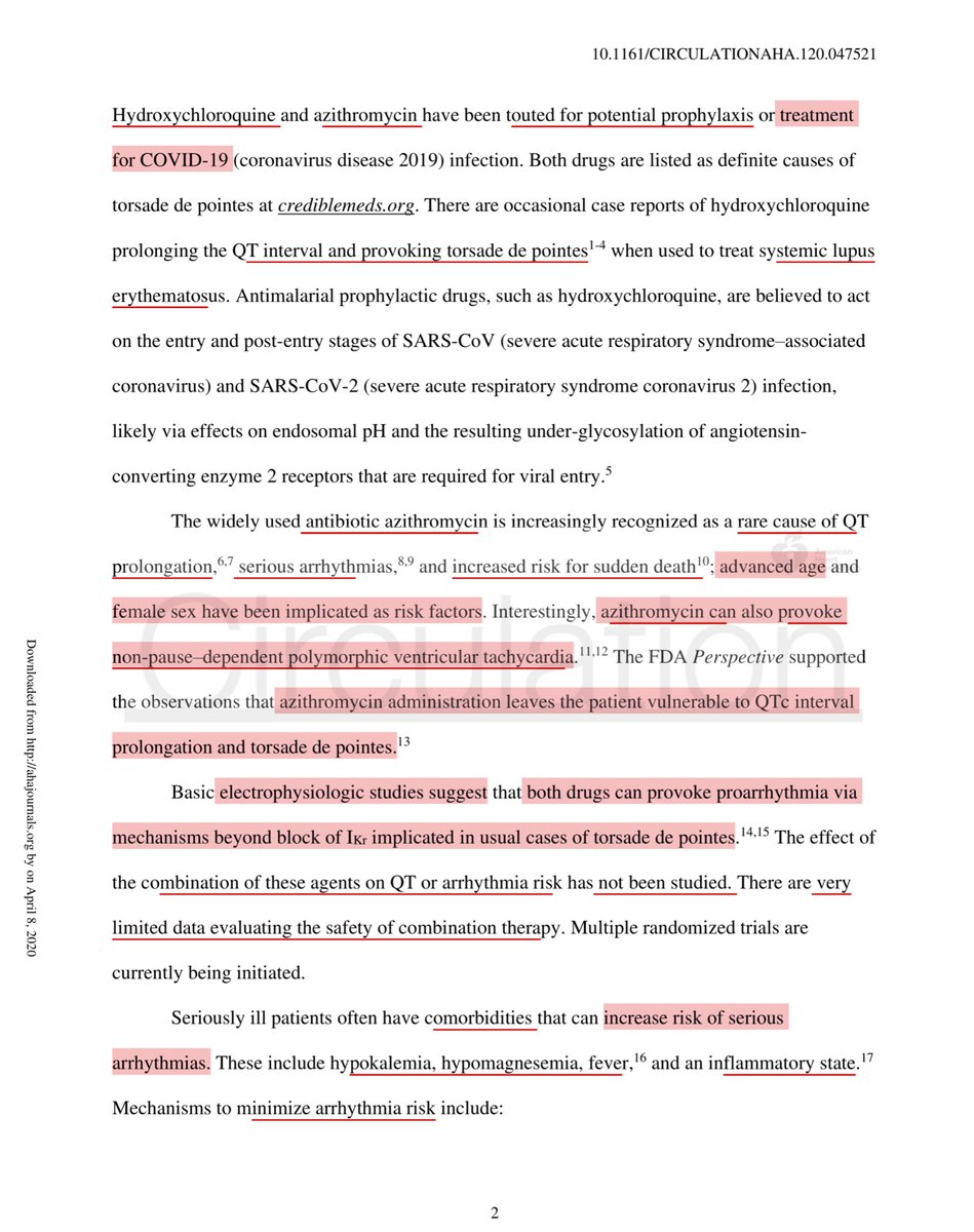 Every time Trump pushes his “magic cocktail” you are PUTTING LIVES IN DANGER & violating the public’s trust.4/8/2020 re hydroxychloroquine and azithromycinGuidance from the American Heart Association, the American College of Cardiology and the Heart Rhythm Society