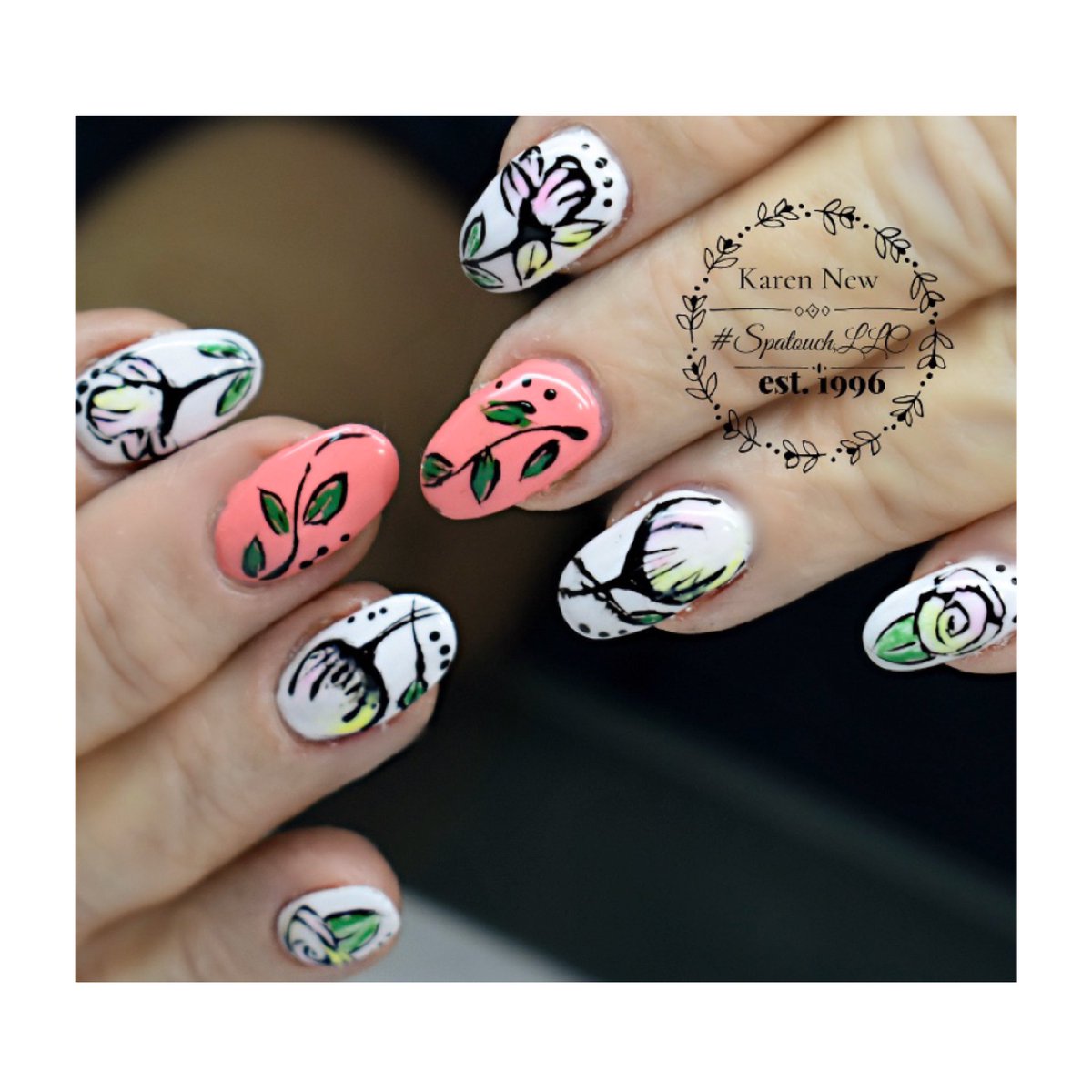 SpaTouchLLC's tweet photo. While everything is closed down, I am continuing my education online. I learned some new nail art techniques.⁠ Thank you @a_masters1111
.⁠Light Elegance Gel colors used:
Prickly Pink 
Tumbleweed 
Yellowjacket 
Sweet Cream
Primary Black &amp; Green 
#orlandofl #orlando #nailart https://t.co/qhX8rpACca