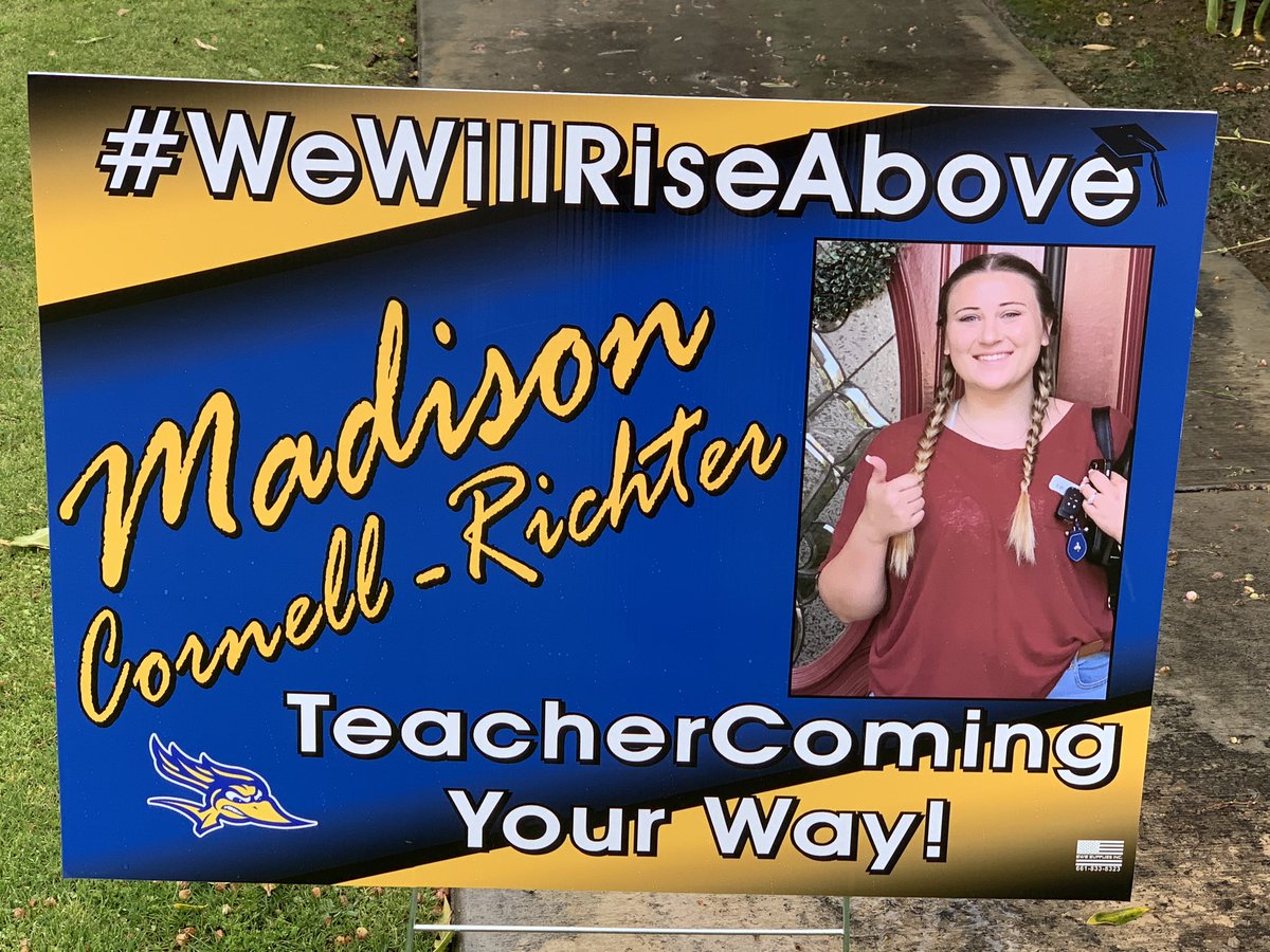 heatherichter's tweet photo. When you have a senior in college and there won’t be a ceremony, you find small ways to celebrate their success! #WeWillRiseAbove #CSUB #futureteacher @MsCornell2020 https://t.co/od6KHCwVLI