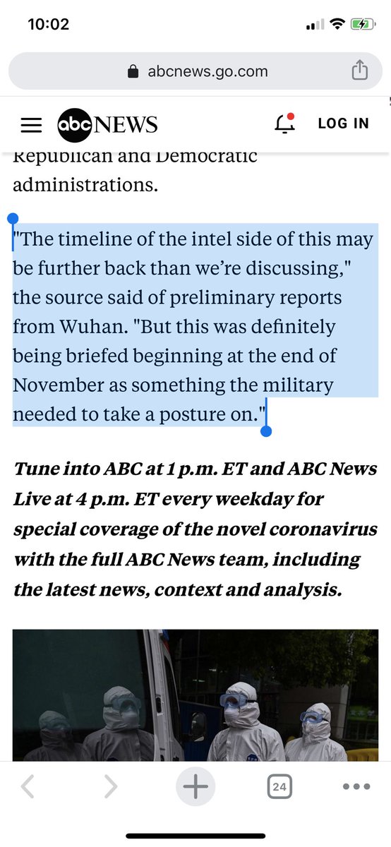 Finally, the last quote is just too suspicious — let’s break it down:“The timeline of the intel side of this may be further back than we are discussing.”So, this person is not intel. This person has no comprehensive view.BUT, can still say ... https://abcnews.go.com/Politics/intelligence-report-warned-coronavirus-crisis-early-november-sources/story?id=70031273