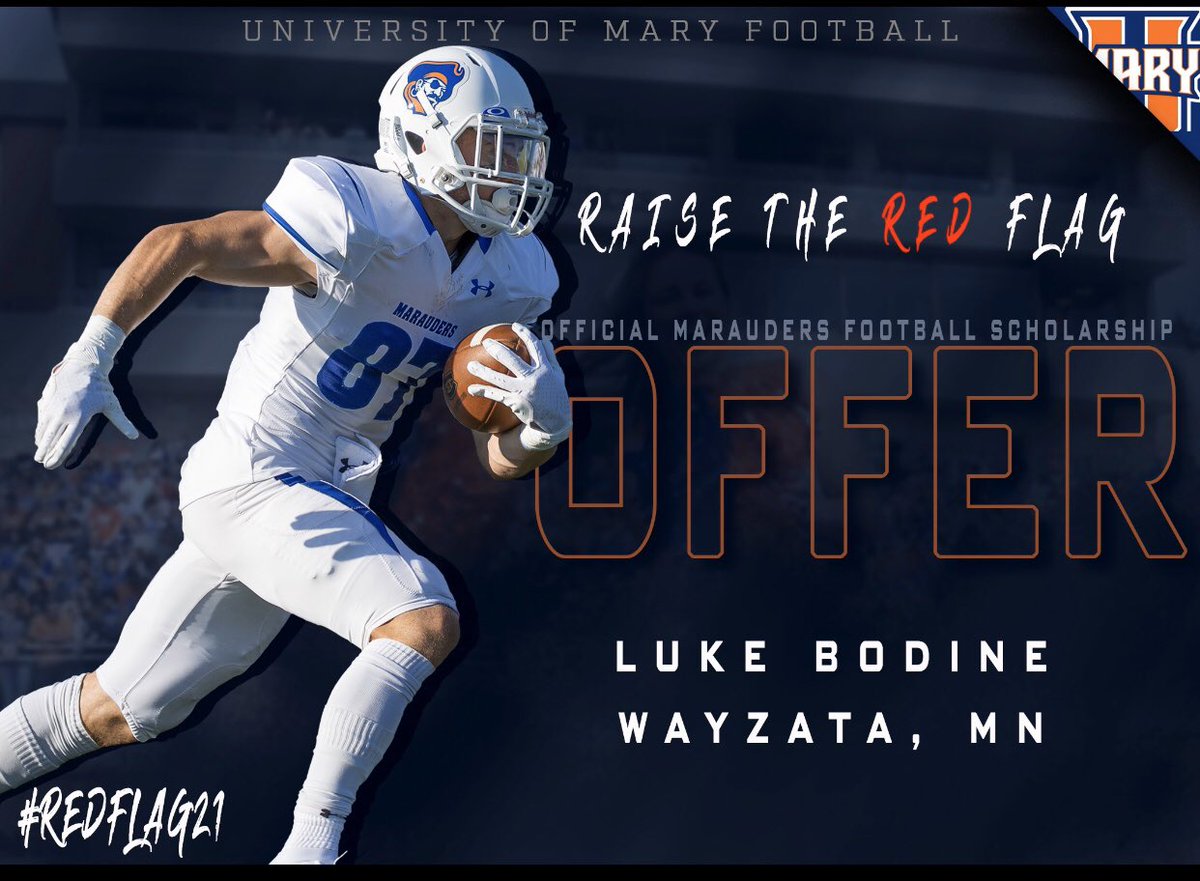 bodine_luke's tweet photo. Blessed to receive my first offer from University of Mary @UMaryFB!! Special thanks to Coach White! https://t.co/3ZZOlfoX29